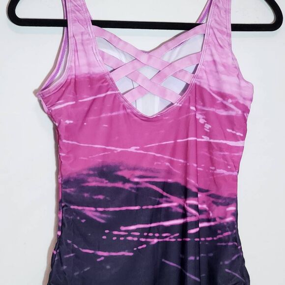 Pink and Purple One-Piece Swimsuit NWOT Size Medium Abstract Print Swimwear - Picture 5 of 8